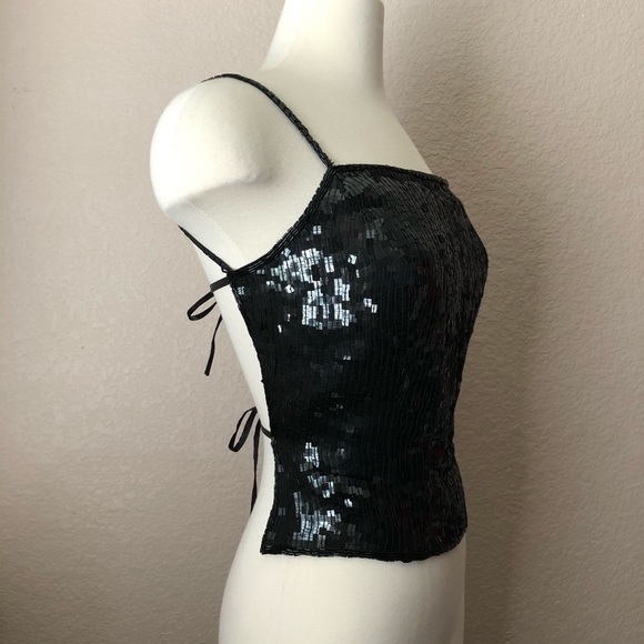 🚫 SOLD VTG Beaded/Sequined Black Top w/ Tie Back - Picture 3 of 10